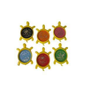 Vintage Puerto Rico Turtle Coaster Set Souvenir Plastic Drink Coasters Set of 6
